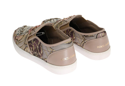 Jacquard Floral Crystal Crown Loafers