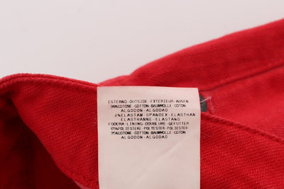 Red Cotton Blend Super Slim Fit Jeans