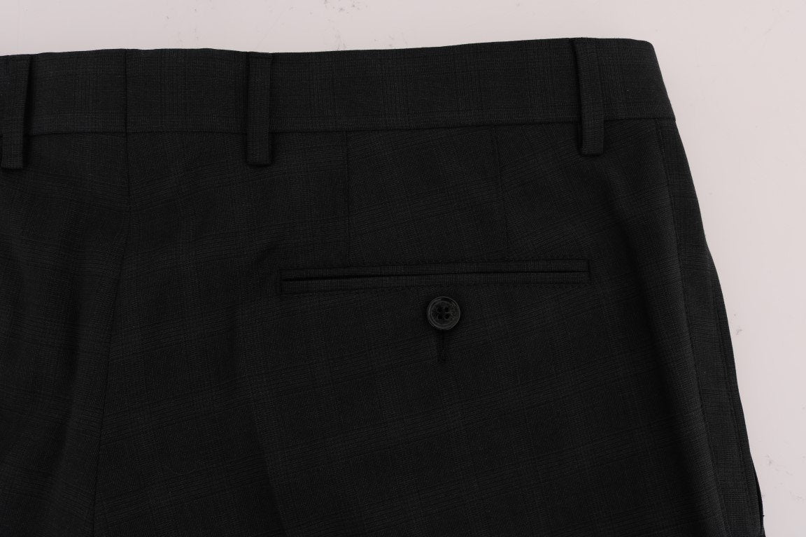 Gray Striped Wool Stretch Formal Pants