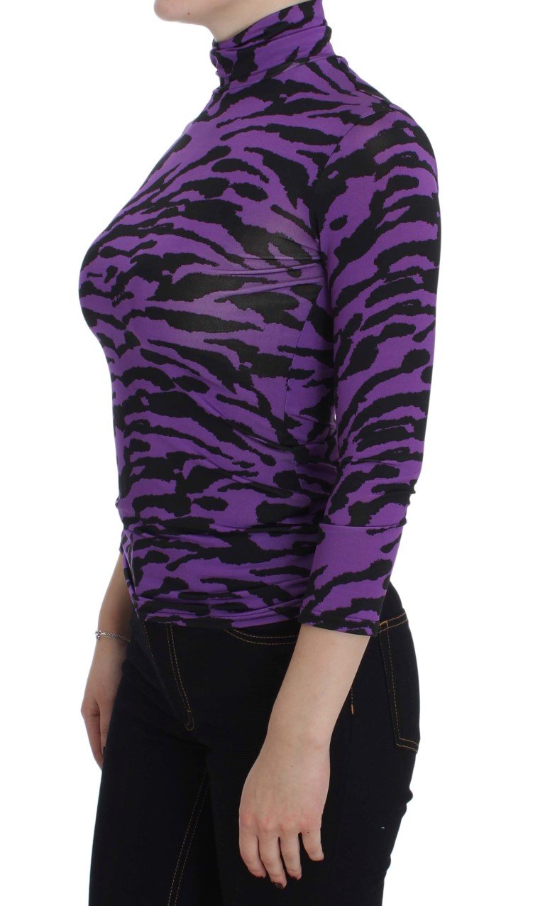 Purple Tiger Print Stretch Turtleneck Sweater