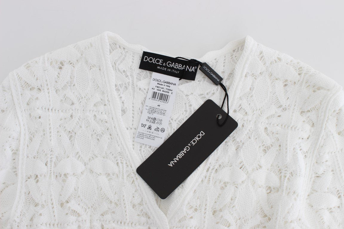 White Floral Ricamo Sweater V-neck Top