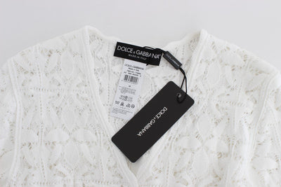 White Floral Ricamo Sweater V-neck Top
