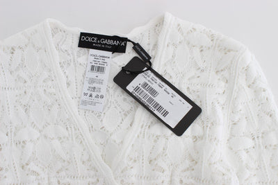 White Floral Ricamo Sweater V-neck Top
