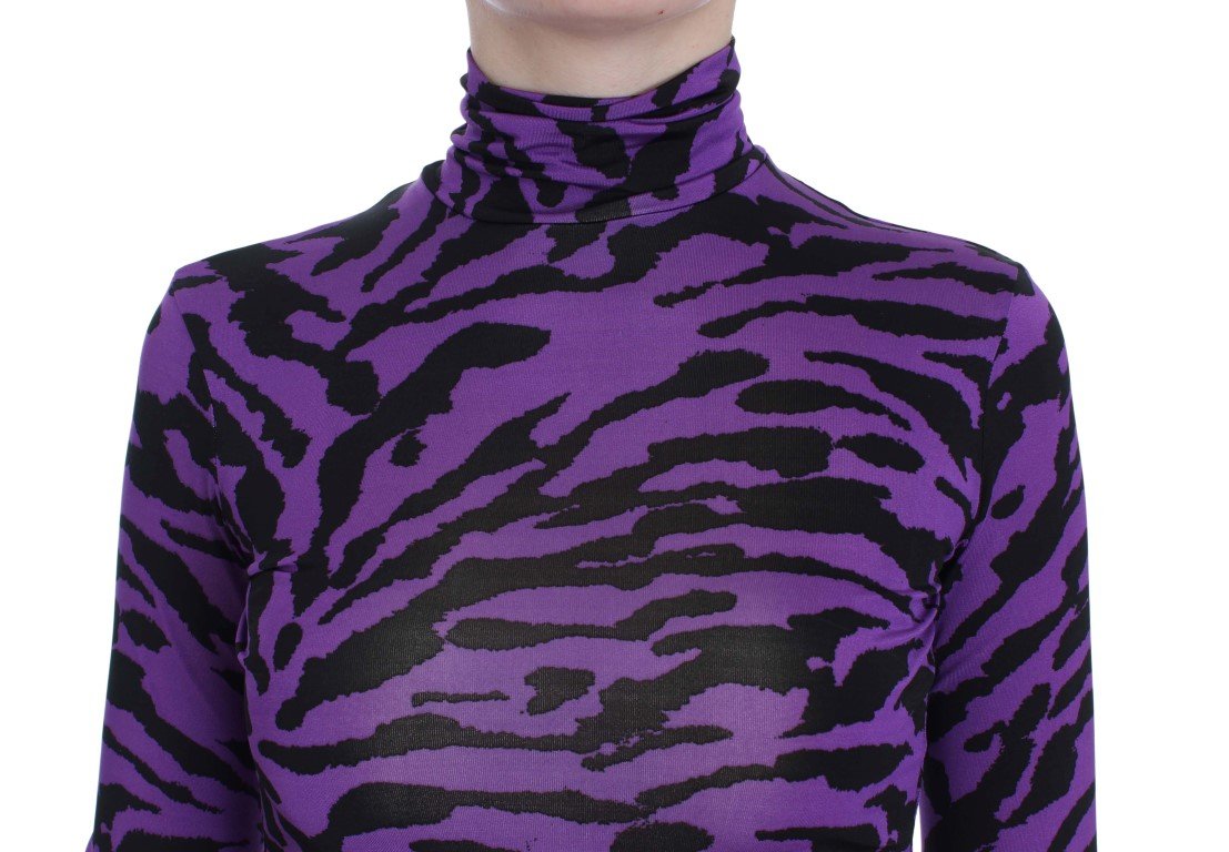 Purple Tiger Print Stretch Turtleneck Sweater