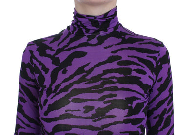 Purple Tiger Print Stretch Turtleneck Sweater