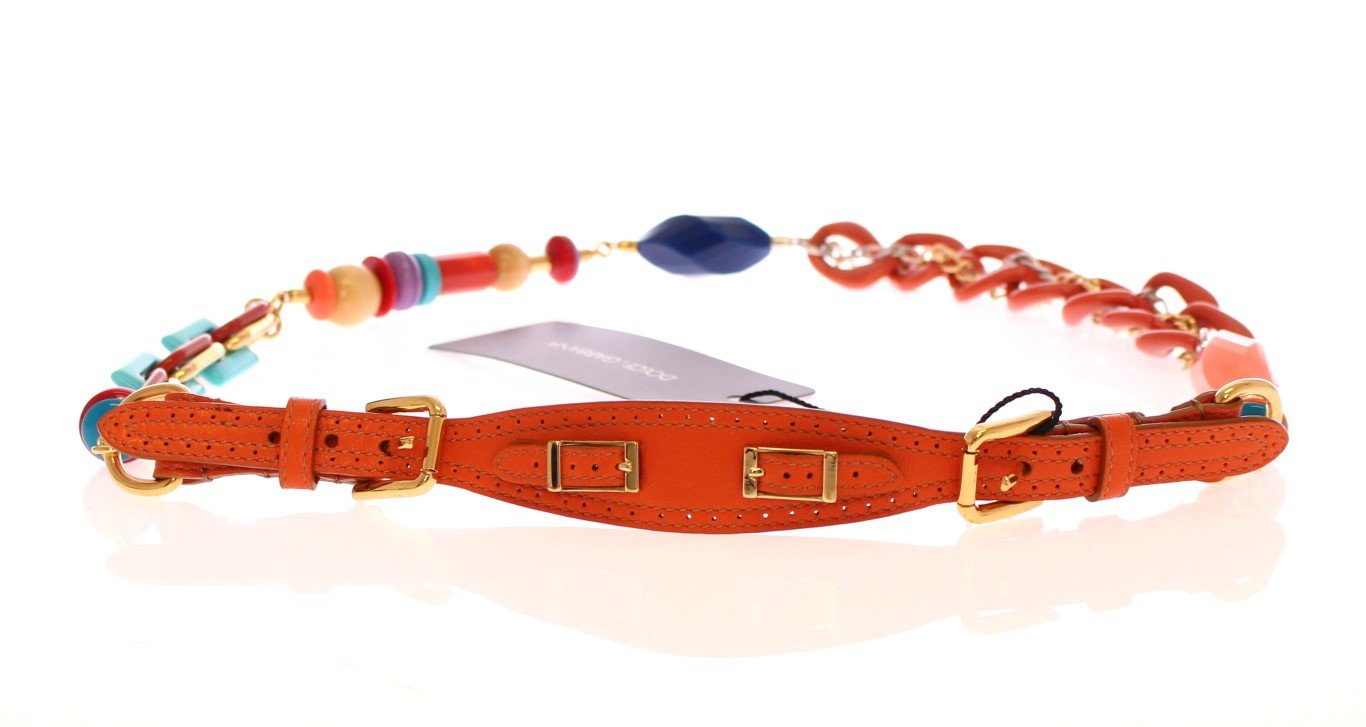 Orange Leather Multicolor Beaded Belt