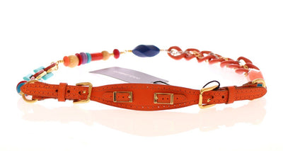 Orange Leather Multicolor Beaded Belt
