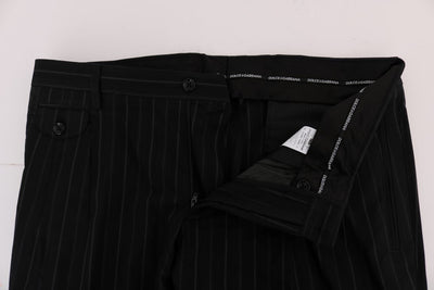 Black Striped Cotton Dress Formal Pants