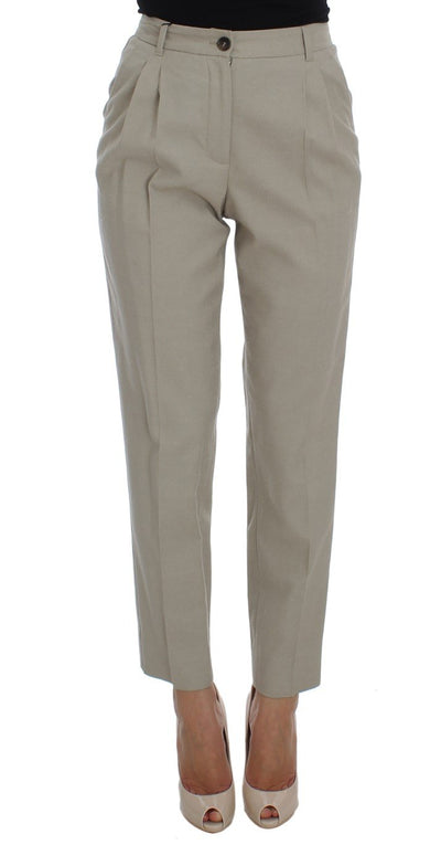 Beige Stretch High Waist Capri Pants