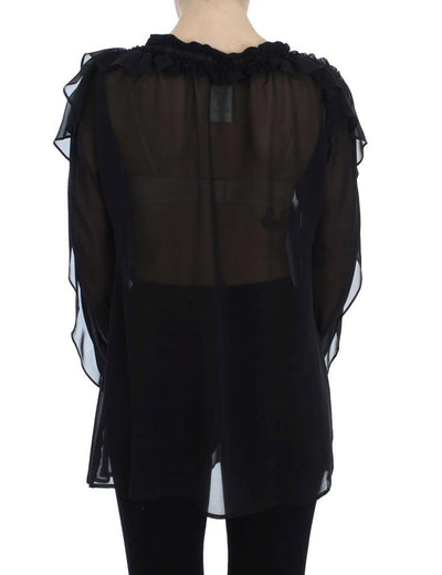 Black Ruffled Transparent Blouse Top