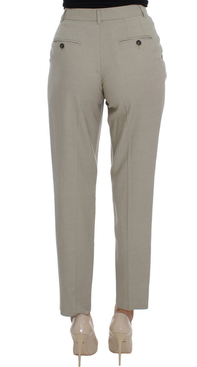 Beige Stretch High Waist Capri Pants