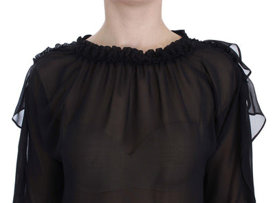 Black Ruffled Transparent Blouse Top