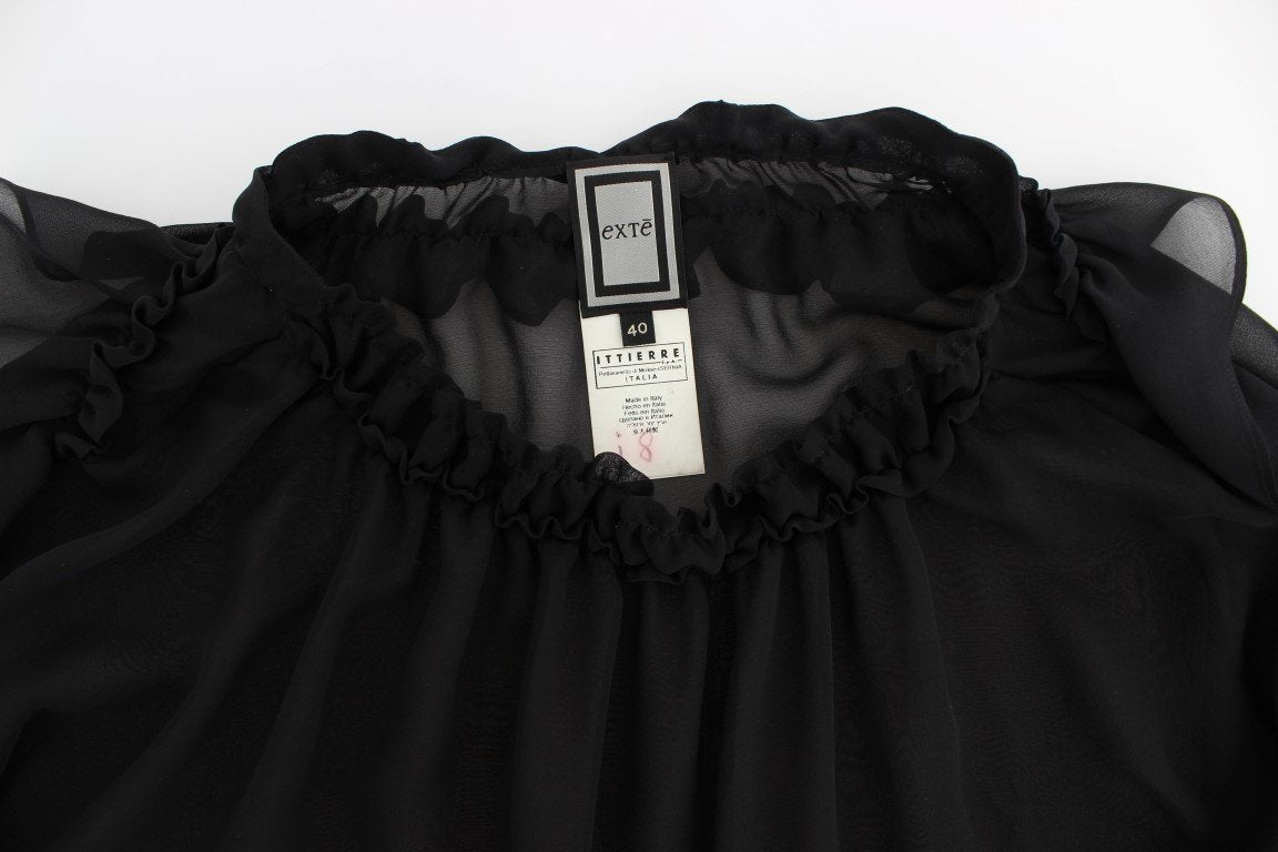 Black Ruffled Transparent Blouse Top