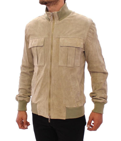 Beige suede leather jacket coat