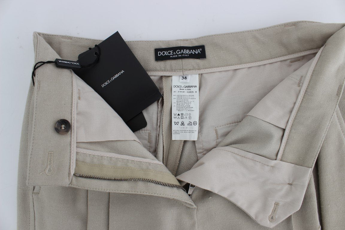 Beige Stretch High Waist Capri Pants
