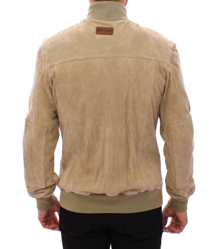 Beige suede leather jacket coat