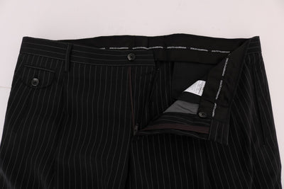 Black Striped Cotton Dress Formal Pants
