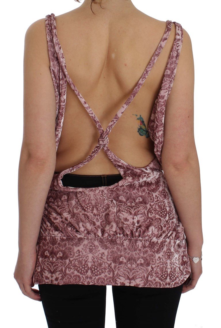 Pink Floral Print Viscose Silk Blouse Top