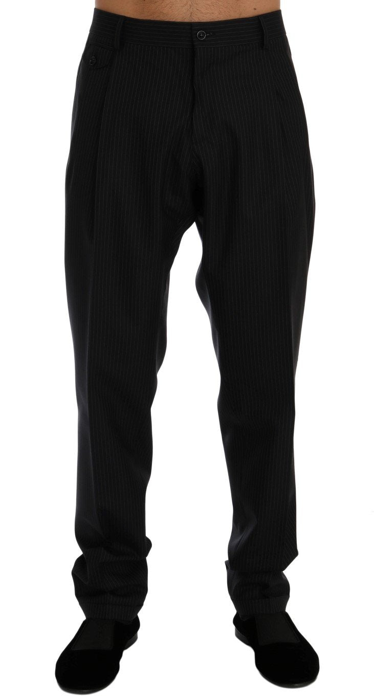 Blue Striped Wool Stretch Formal Pants