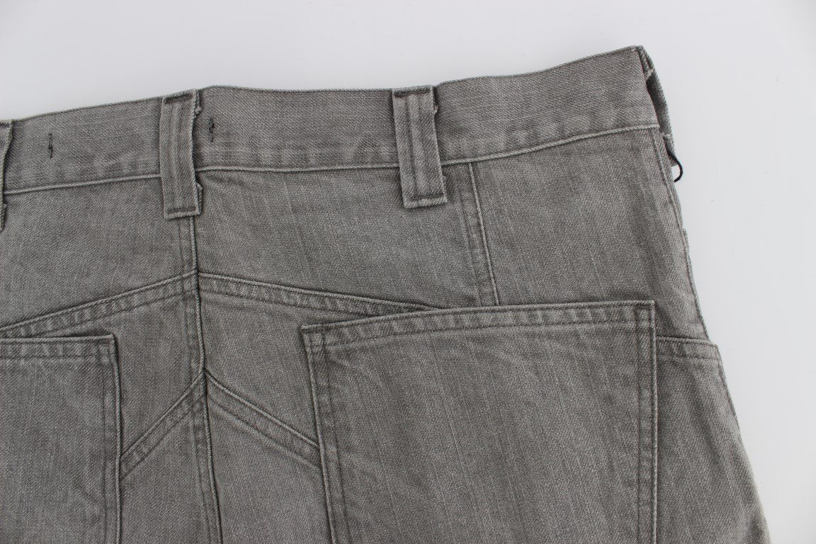 Gray Cotton Denim Baggy Fit Jeans