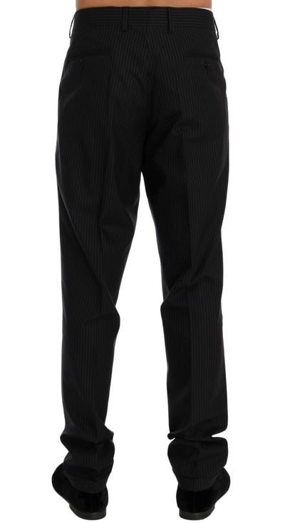 Blue Striped Wool Stretch Formal Pants