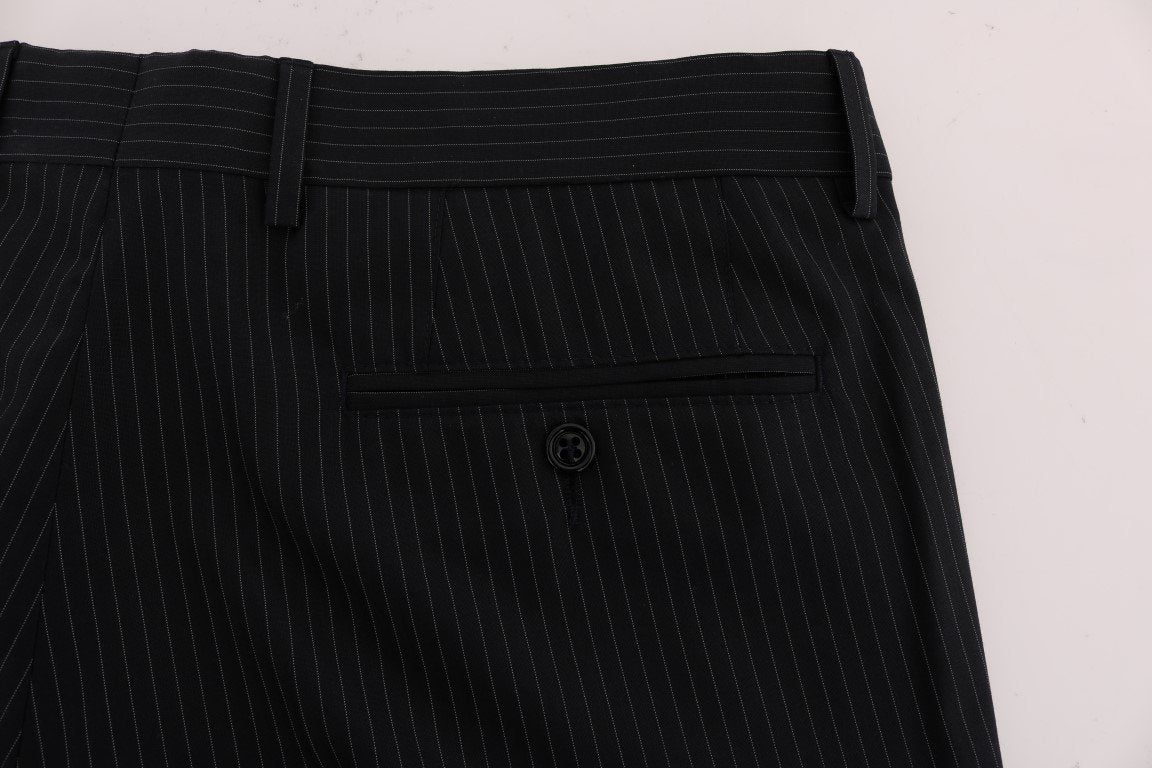 Blue Striped Wool Stretch Formal Pants