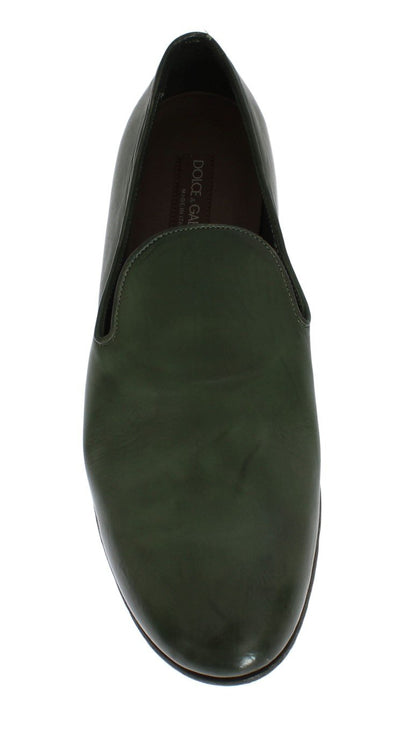 Green Leather Loafers Shoes