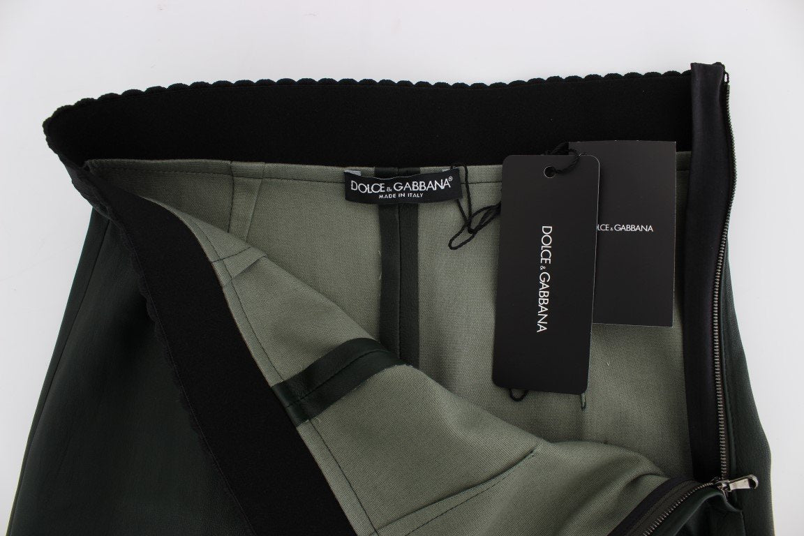 Green Leather Stretch Slim Fit Pants
