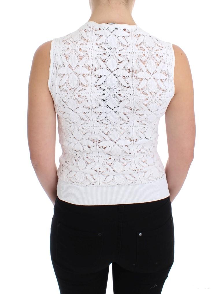 White Floral Ricamo Crewneck Top