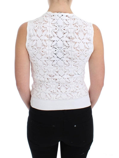 White Floral Ricamo Crewneck Top