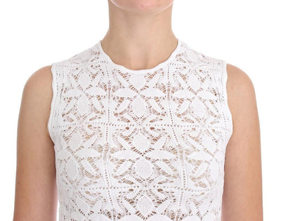White Floral Ricamo Crewneck Top