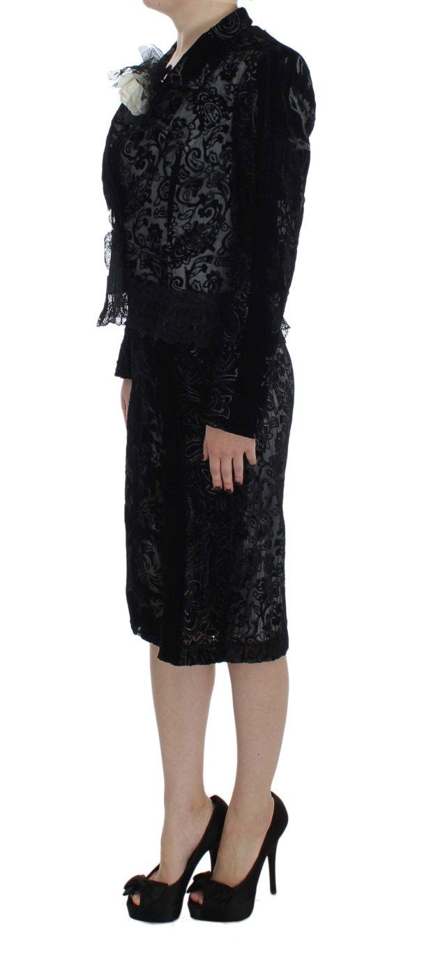 Black Floral Sheath Dress & Blazer Set