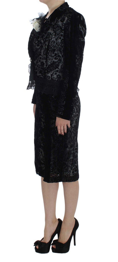 Black Floral Sheath Dress & Blazer Set