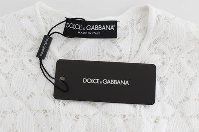 White Floral Ricamo Crewneck Top