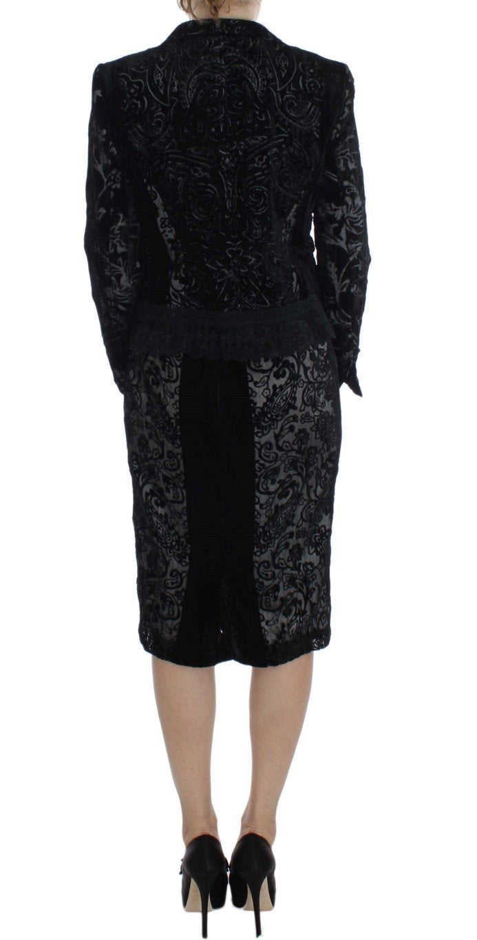 Black Floral Sheath Dress & Blazer Set