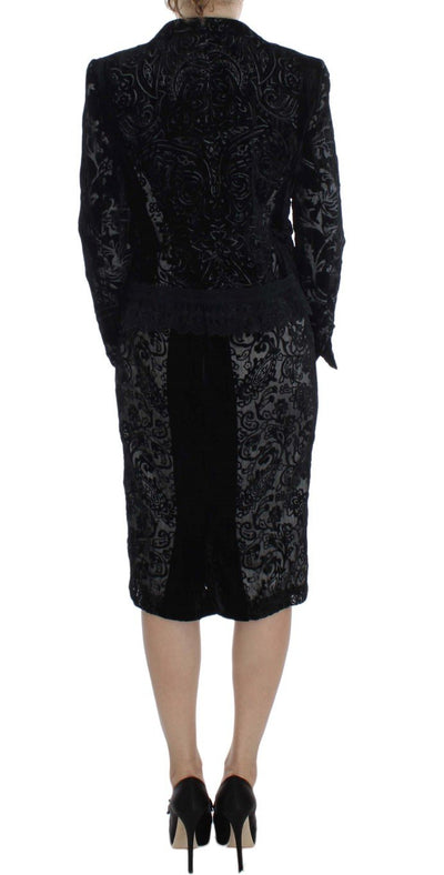 Black Floral Sheath Dress & Blazer Set