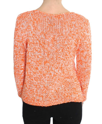Orange Cotton Blend Knitted Pullover Sweater