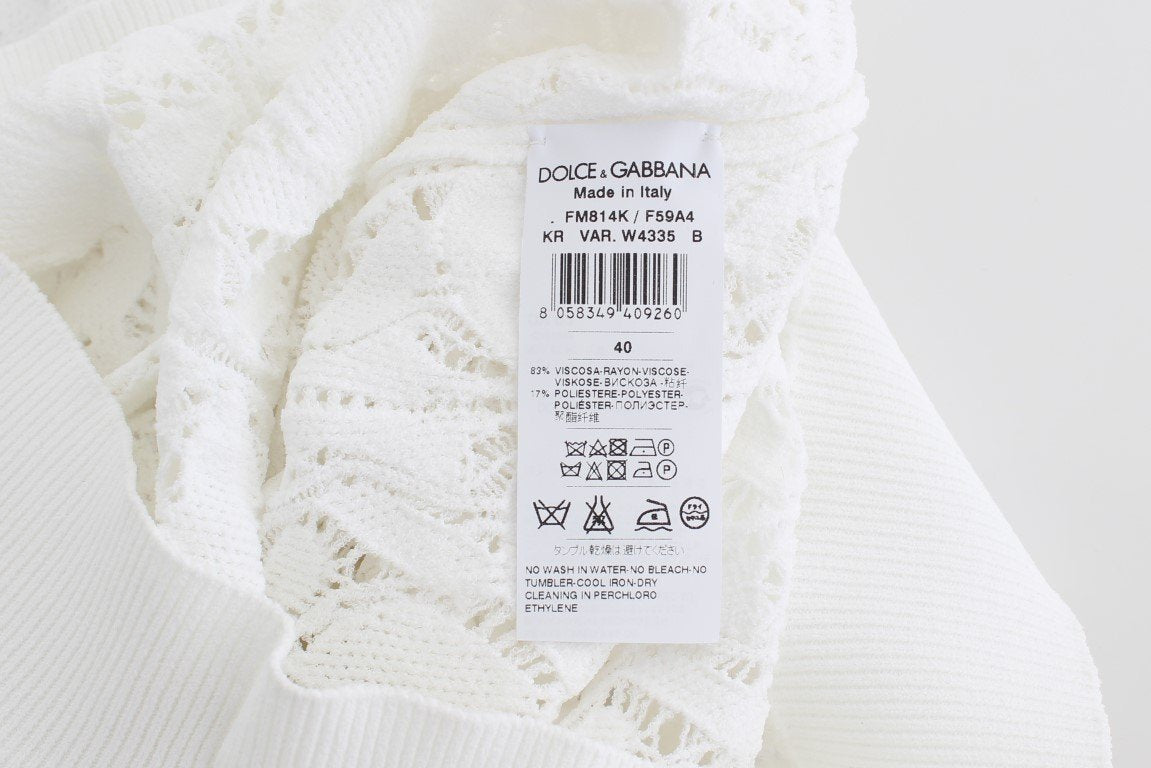 White Floral Ricamo Crewneck Top