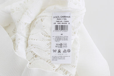 White Floral Ricamo Crewneck Top