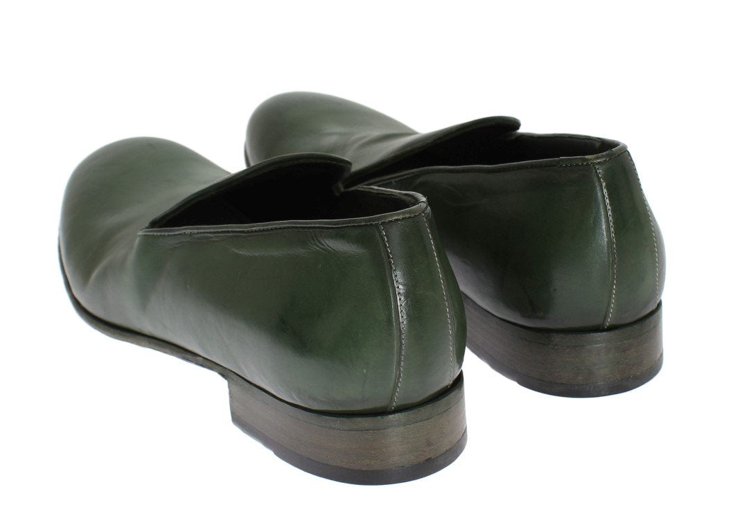 Green Leather Loafers Shoes