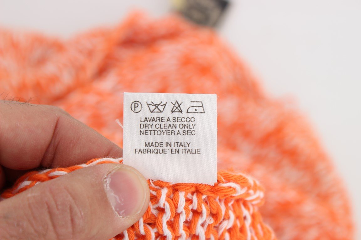 Orange Cotton Blend Knitted Pullover Sweater