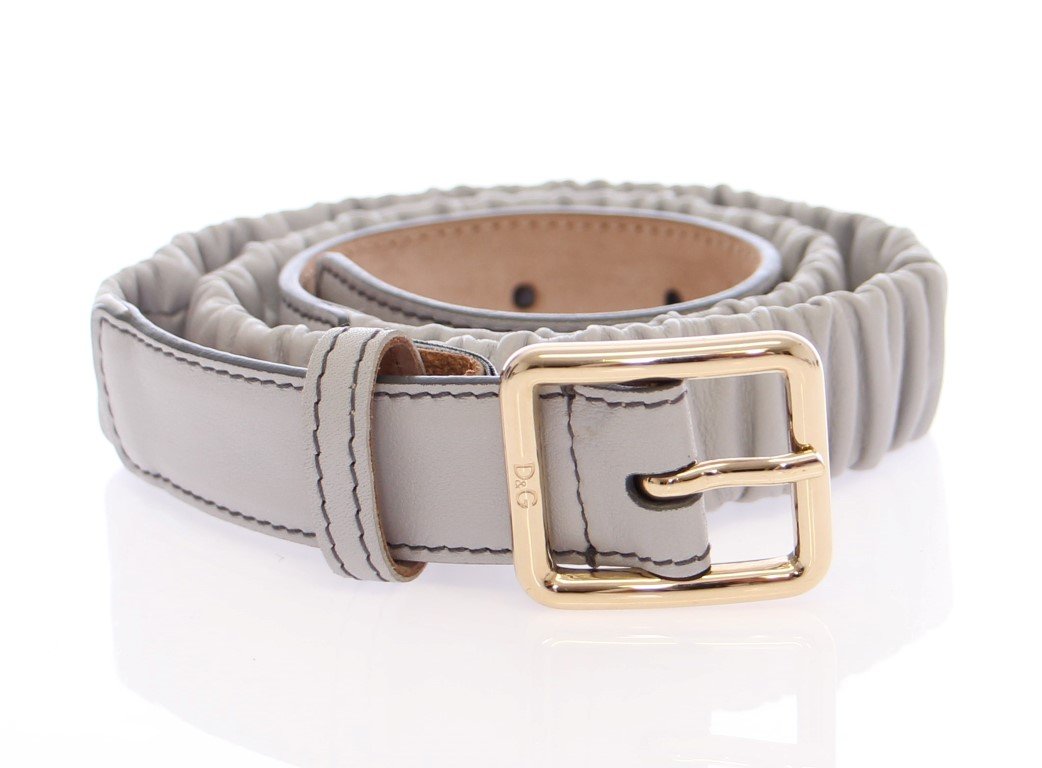 Gray Leather Logo Belt