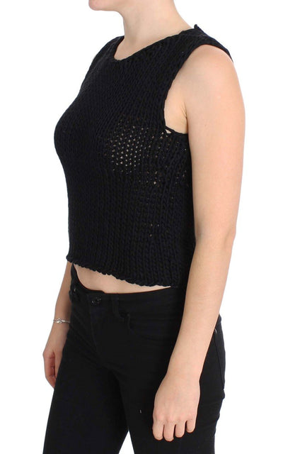 Blue Cotton Knitted Sleeveless Sweater