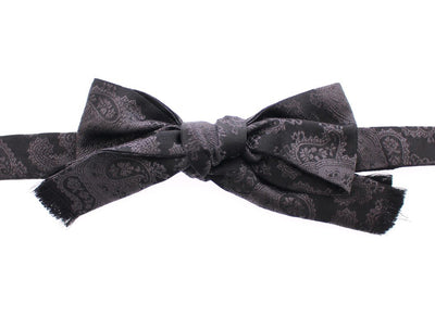 Black Gray Silk Baroque Paisley Bow Tie