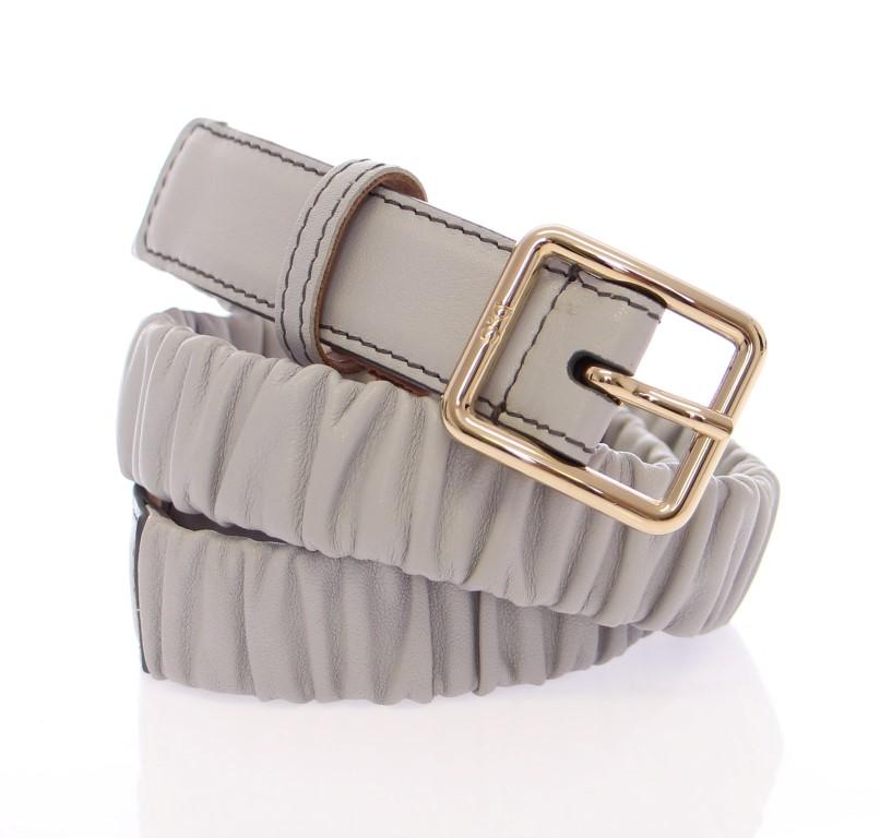 Gray Leather Logo Belt