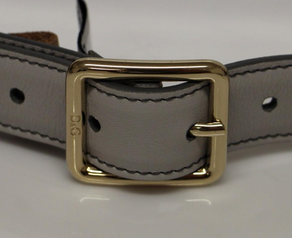 Gray Leather Logo Belt