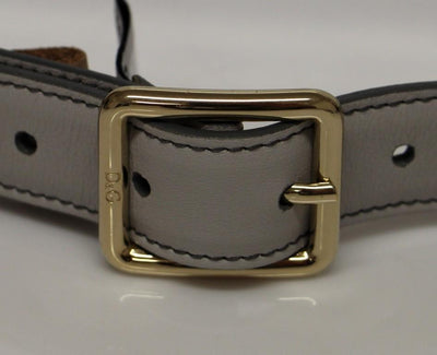 Gray Leather Logo Belt