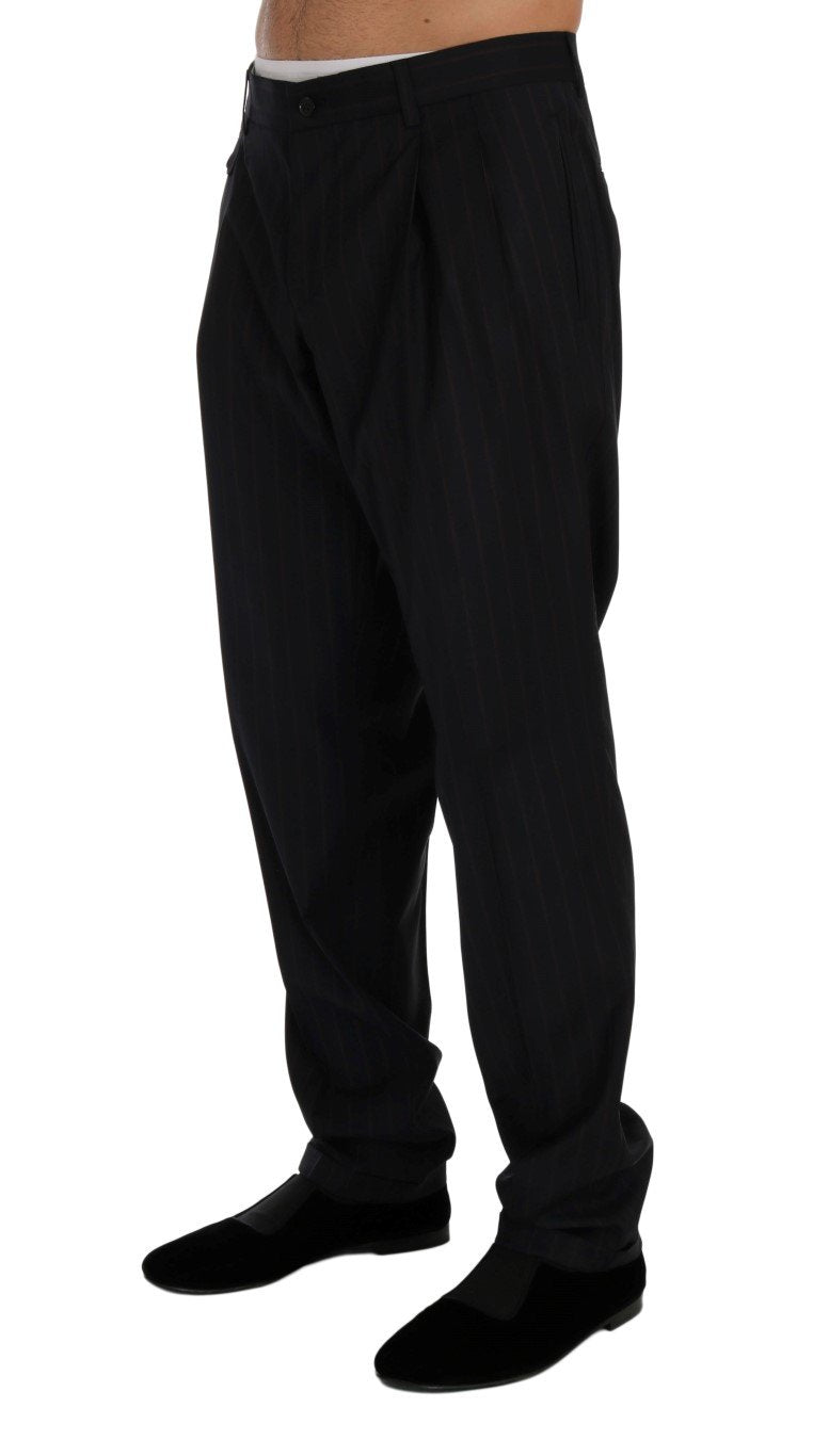 Blue Striped Wool Stretch Formal Pants