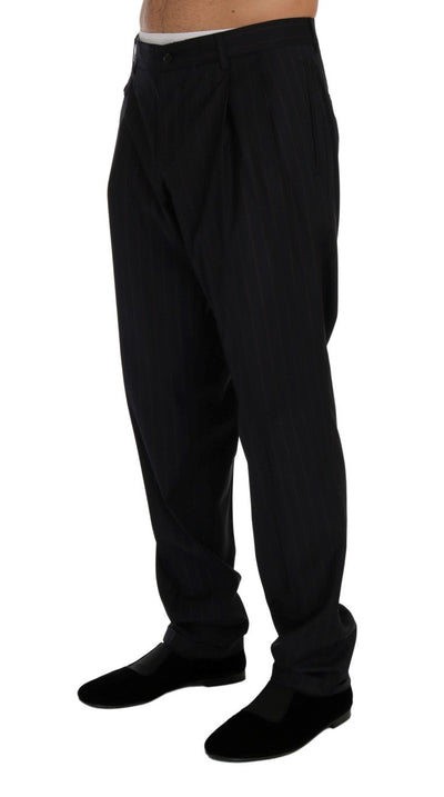 Blue Striped Wool Stretch Formal Pants