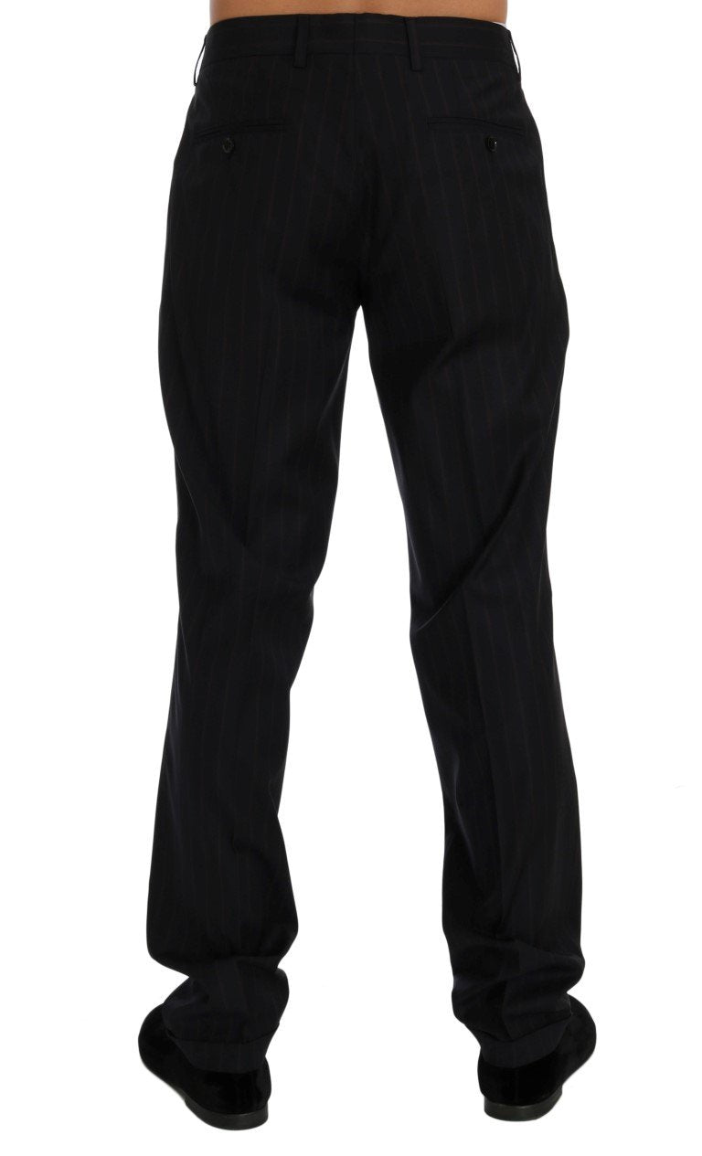 Blue Striped Wool Stretch Formal Pants